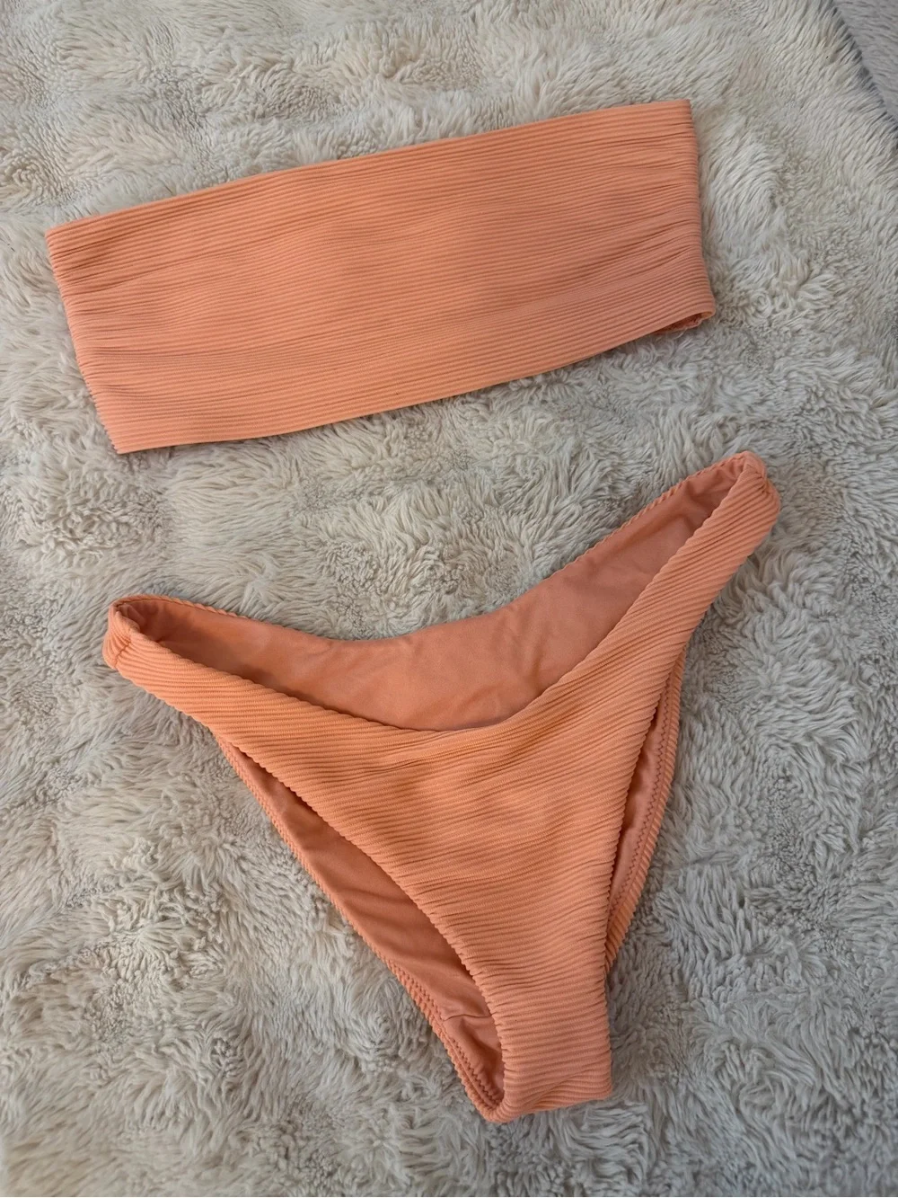 Seafolly Ribbed Bandeau Bikini Set - Peach/Coral
